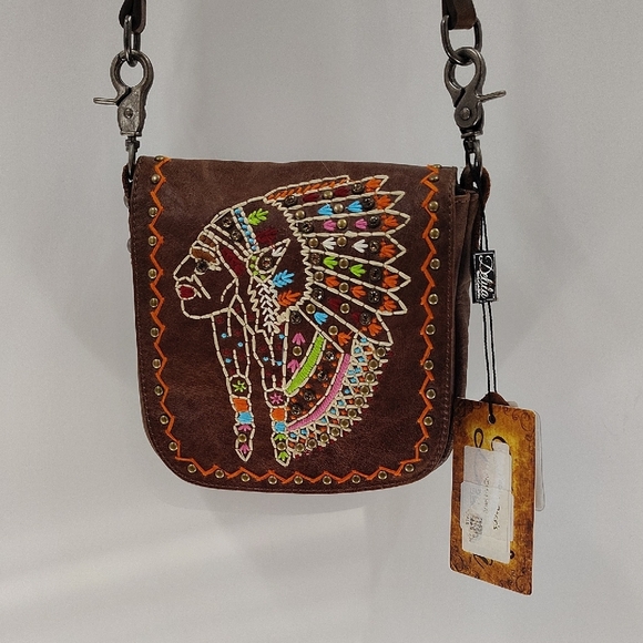 Montana West Native American Coffee Leather Crossbody Bag NWT - Picture 1 of 12